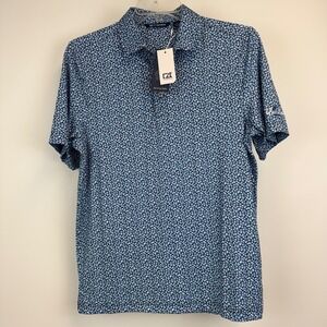 Cutter & Buck Mens Blue Floral CB DryTec 50+ Golf Polo Shirt MCK01278 Small NEW
